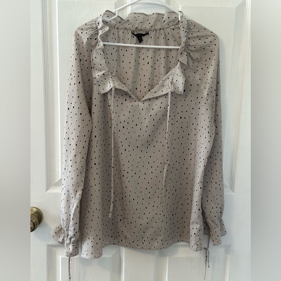 Banana Republic Tops - Banana Republic Taupe Polka Dot Ruffle-Neck Blouse